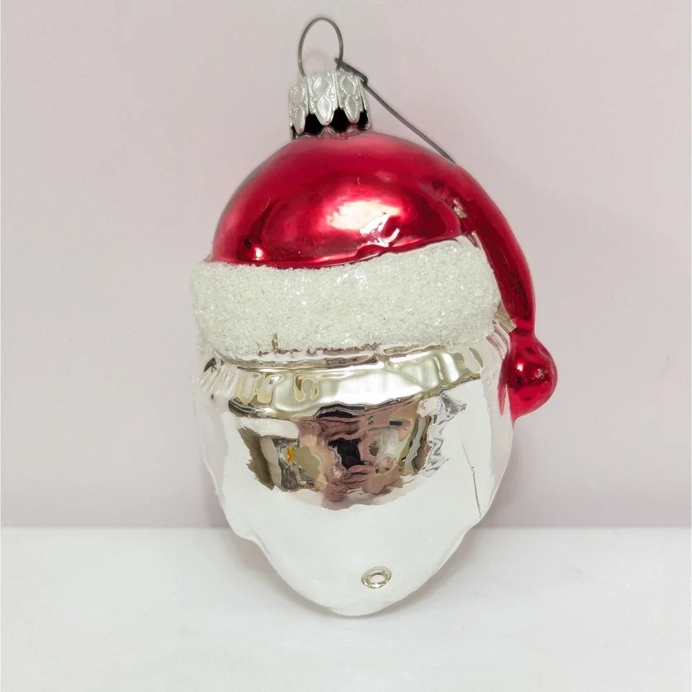 Vtg West Germany Mercury Glass Santa Claus Head Christmas Ornament Mica Beard